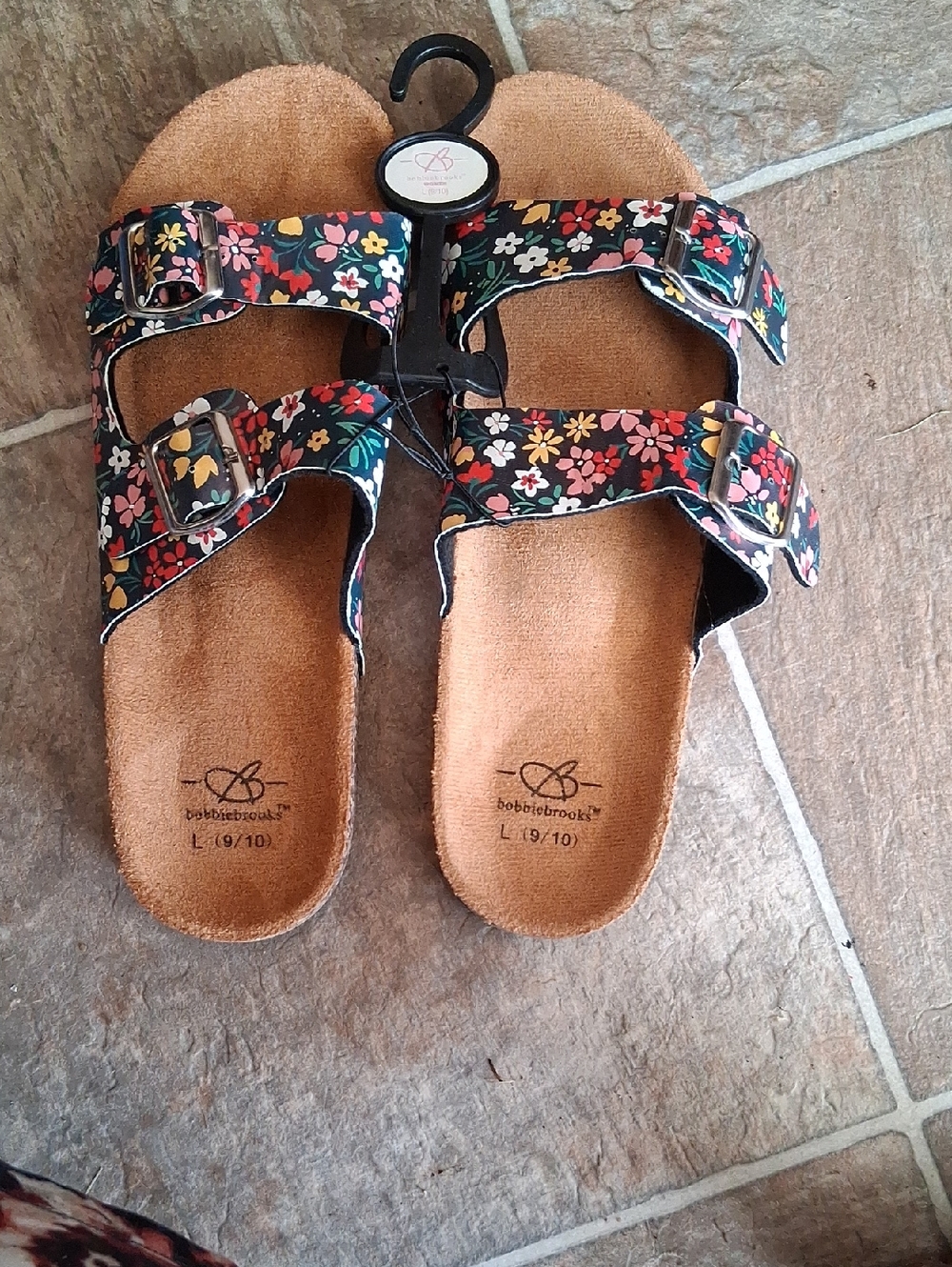 Bobbie Brooks Black Floral Double-Buckle Women's Sandals